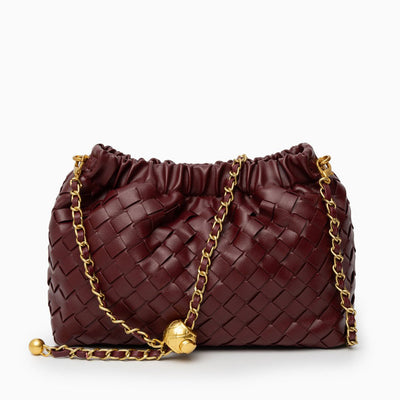 Schultertasche Weinrot – Geflochtene Premium Bag mit goldener Kette