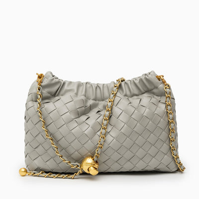 Schultertasche Weinrot – Geflochtene Premium Bag mit goldener Kette
