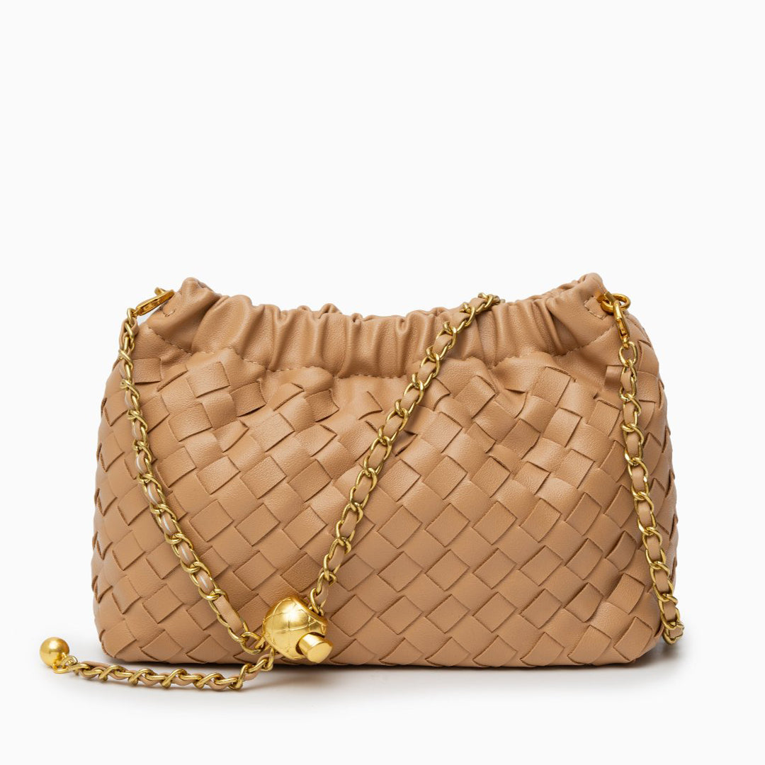 Schultertasche Weinrot – Geflochtene Premium Bag mit goldener Kette