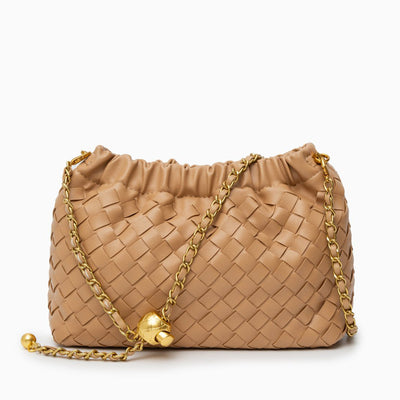 Schultertasche Weinrot – Geflochtene Premium Bag mit goldener Kette