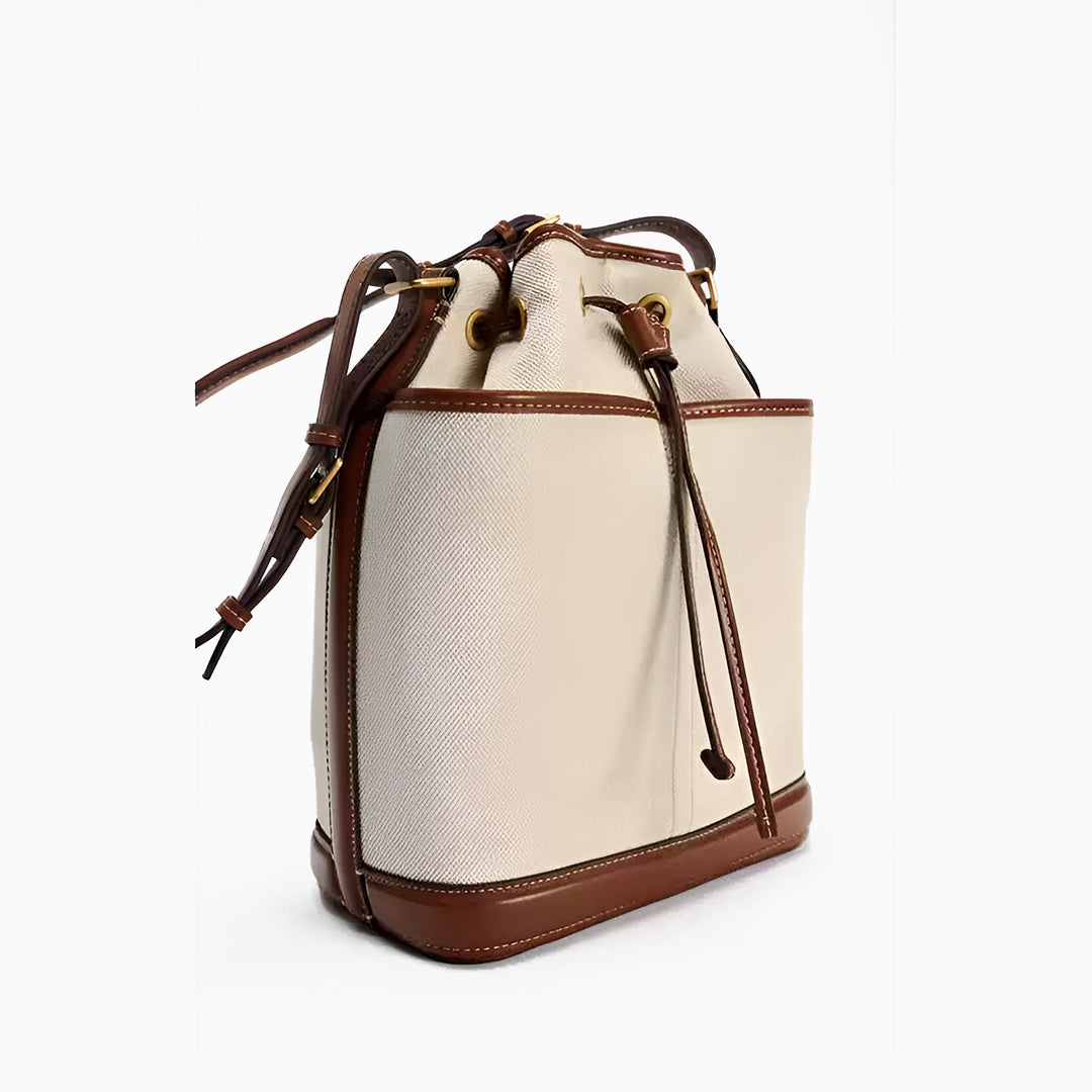 Bucket Bag Damen Beige Braun – Stylische Beuteltasche mit Kordel