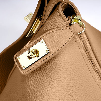 Minimalistische Damen Schultertasche – Echtleder mit Drehverschluss & Zipper | Alltag & Events