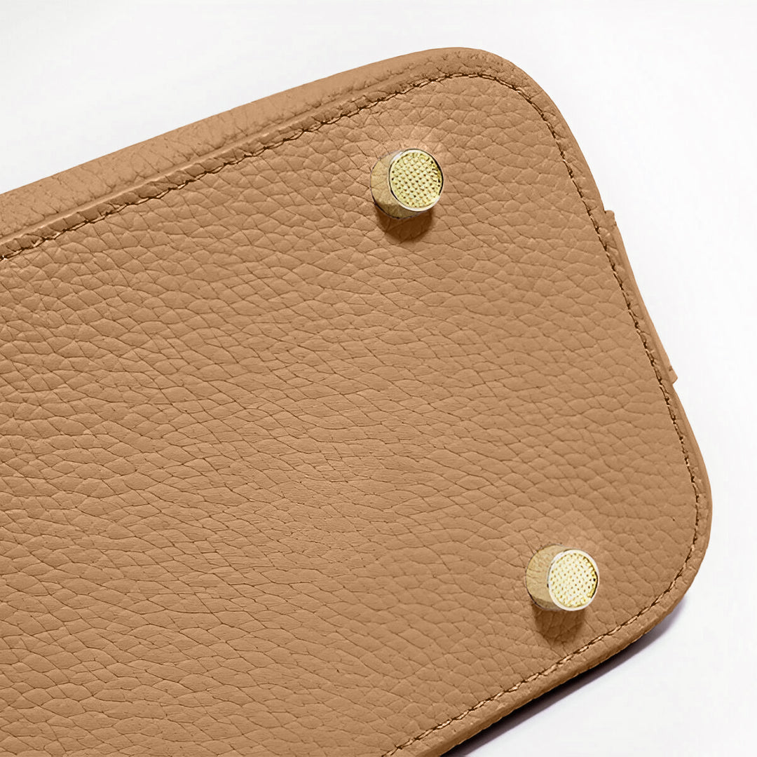 Minimalistische Damen Schultertasche – Echtleder mit Drehverschluss & Zipper | Alltag & Events
