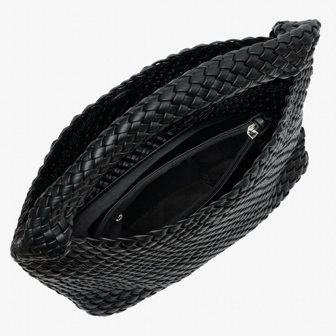 Premium Hobo Schultertasche Schwarz – Geflochtene Schultertasche aus veganem Leder