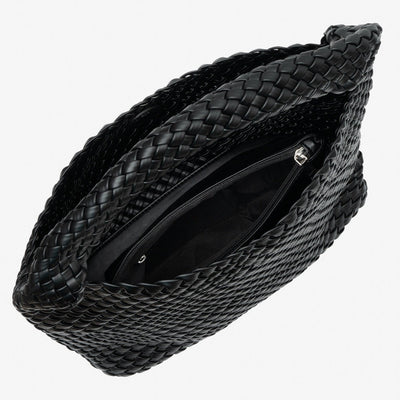 Premium Hobo Schultertasche Schwarz – Geflochtene Schultertasche aus veganem Leder