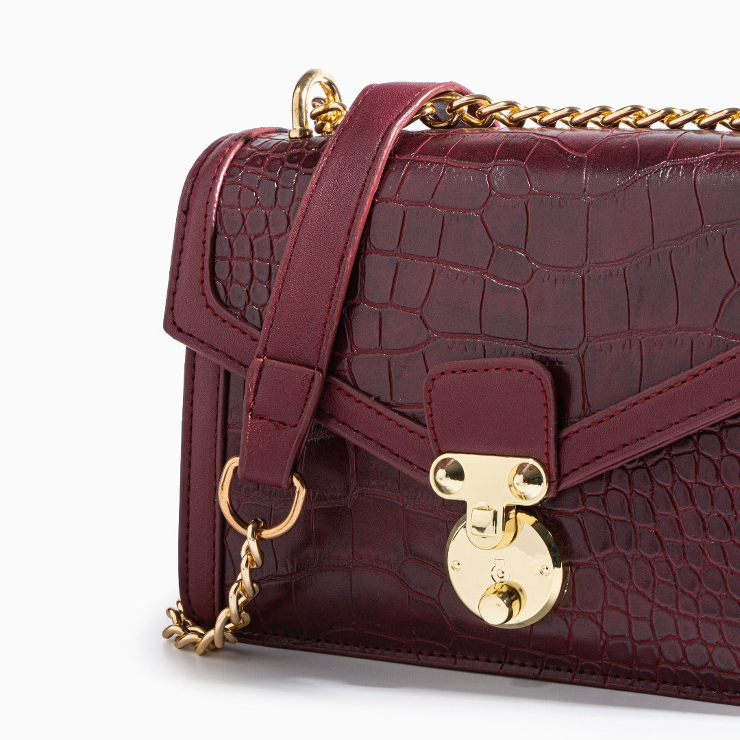 Crossbody Tasche Damen – Kleine Kroko-Optik Umhängetasche mit Goldkette