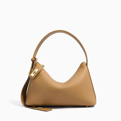Minimalistische Damen Schultertasche – Echtleder mit Drehverschluss & Zipper | Alltag & Events