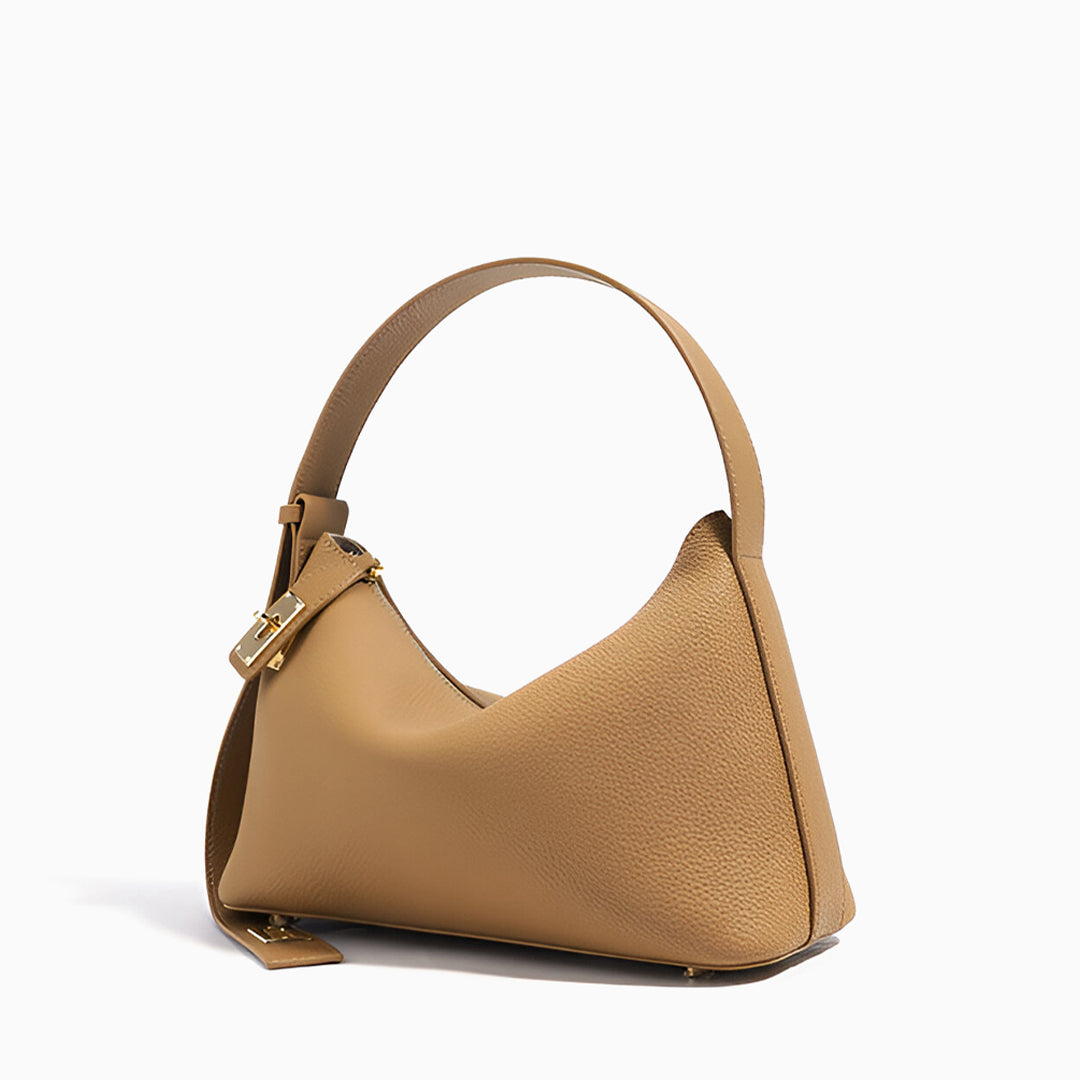 Minimalistische Damen Schultertasche – Echtleder mit Drehverschluss & Zipper | Alltag & Events