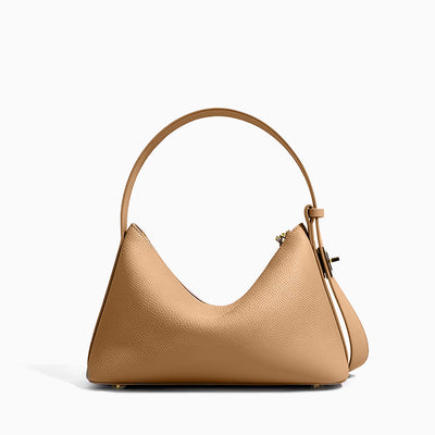 Minimalistische Damen Schultertasche – Echtleder mit Drehverschluss & Zipper | Alltag & Events