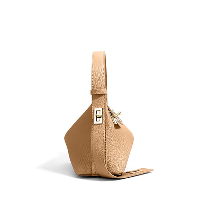 Minimalistische Damen Schultertasche – Echtleder mit Drehverschluss & Zipper | Alltag & Events