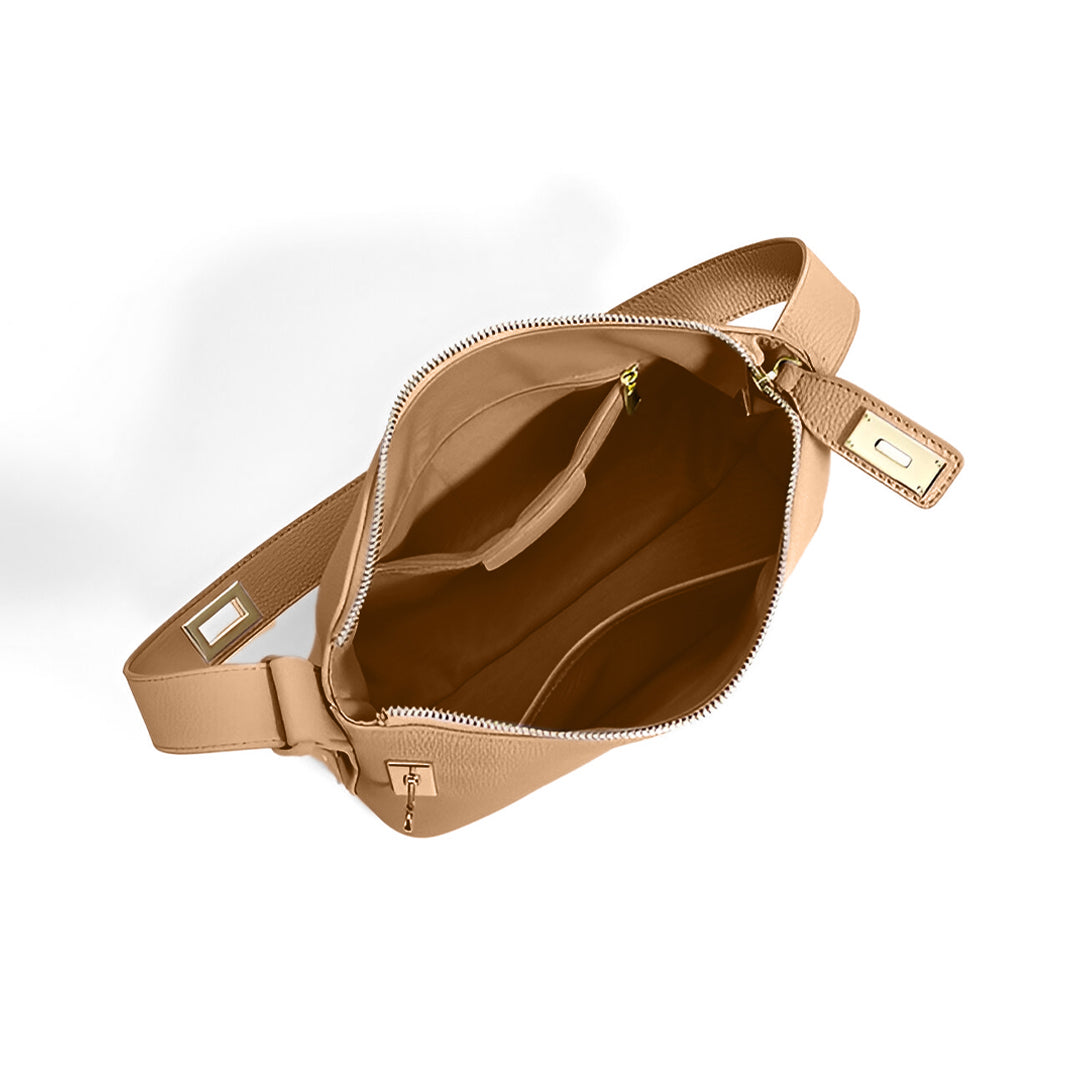 Minimalistische Damen Schultertasche – Echtleder mit Drehverschluss & Zipper | Alltag & Events