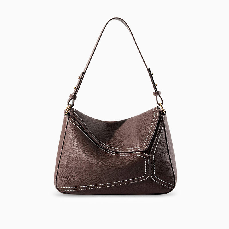 Schultertasche mit Kontrastnähten & Soft-Lederoptik