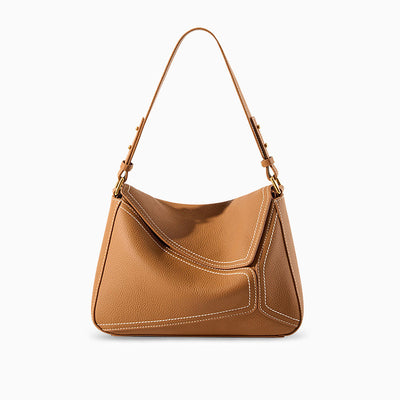 Schultertasche mit Kontrastnähten & Soft-Lederoptik
