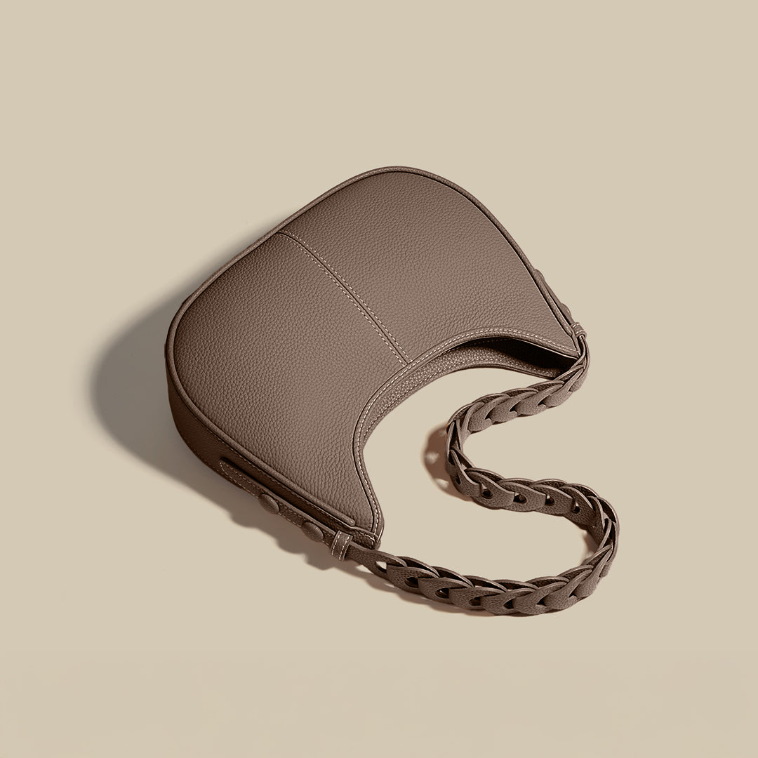 Elegante Halbmond-Schultertasche mit Geflochtenem Henkel