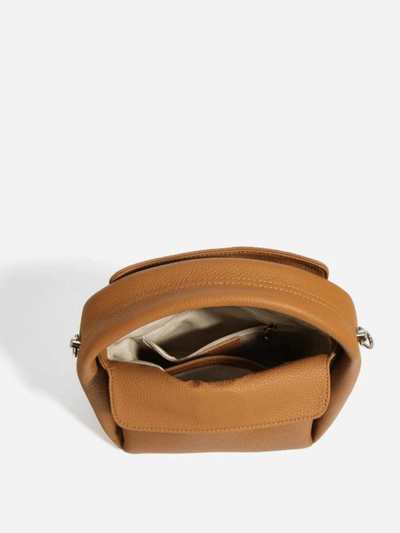 Damen Handtasche aus Veganem Leder – Crossbody Bag in Cognac mit rundem Griff