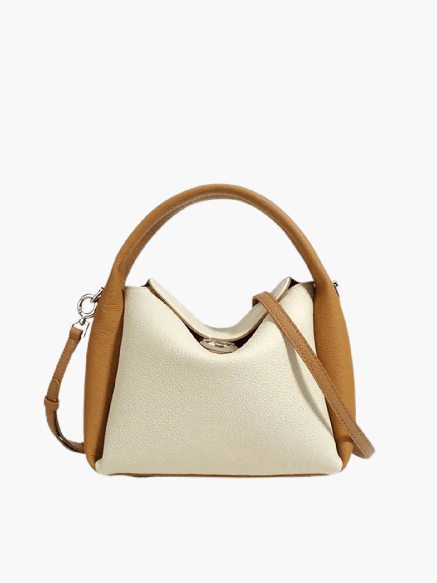 Damen Handtasche aus Veganem Leder – Crossbody Bag in Cognac mit rundem Griff