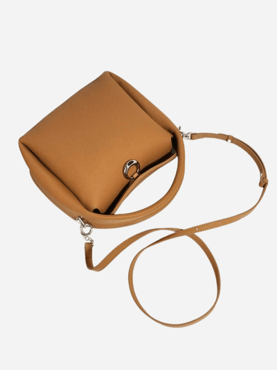 Damen Handtasche aus Veganem Leder – Crossbody Bag in Cognac mit rundem Griff