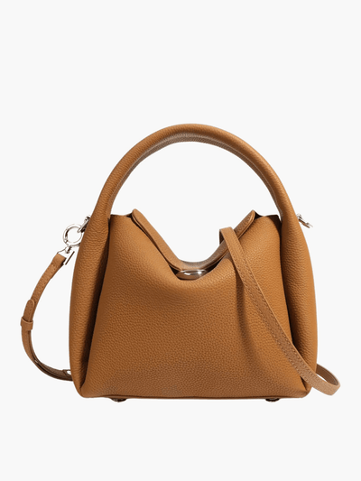 Damen Handtasche aus Veganem Leder – Crossbody Bag in Cognac mit rundem Griff