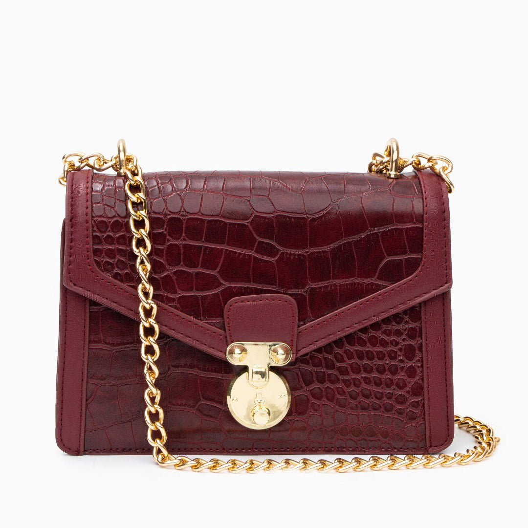 Crossbody Tasche Damen – Kleine Kroko-Optik Umhängetasche mit Goldkette