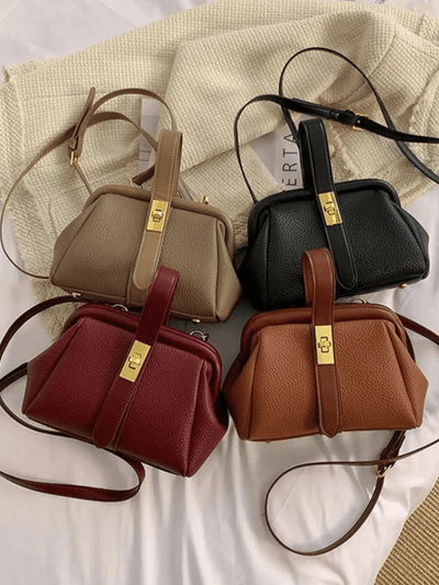 Damen Handtasche in Strukturleder-Optik – Elegante Box Bag mit Riegelverschluss & Schulterriemen