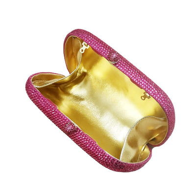 Kristall Clutch in Pink mit Kugelverschluss & Glanzfinish