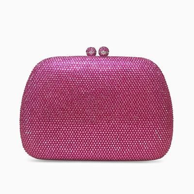 Kristall Clutch in Pink mit Kugelverschluss & Glanzfinish